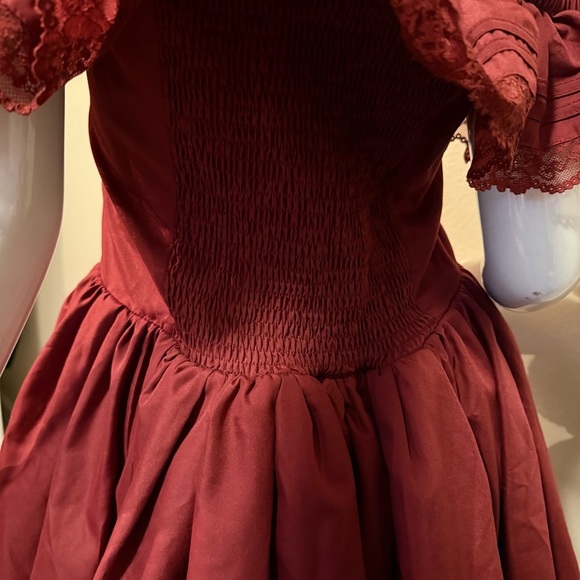 Shein Off-Shoulder Burgundy Dress with Lace Trim - Picture 9 of 10